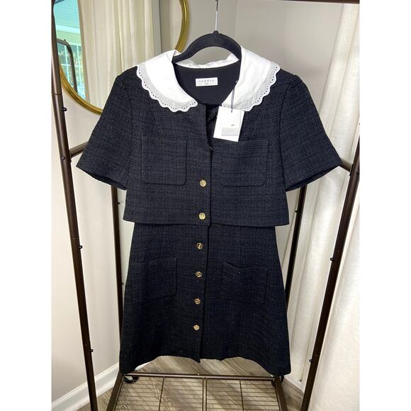Sandro Faustine Tweed A-Line Mini Dress size US 4 - Picture 2 of 7